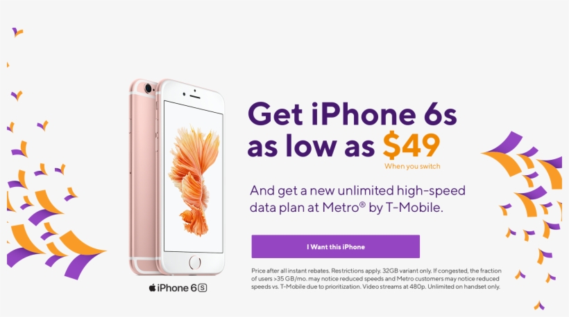 Get Iphone 6s From Metro By T-mobile For As Low As - Apple Iphone 6s 32gb - Rose Gold, transparent png download