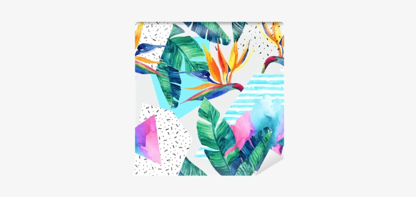 Watercolor Exotic Flowers, Leaves, Grunge Textures, - Watercolor Painting, transparent png download