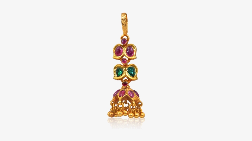 Ruby And Emerald Gold Jhimki Pendant - Emerald, transparent png download