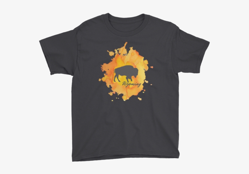 Wyoming Watercolor Burst Bison - T-shirt, transparent png download
