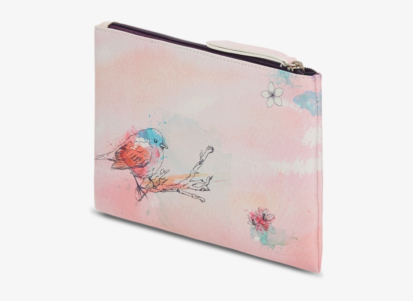 Watercolor Bird Design Small Zip Pouch - Wallet, transparent png download