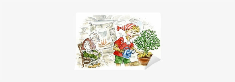 Pinocchio Burying Gold Coins In Flower Pot Wall Mural - Coin, transparent png download