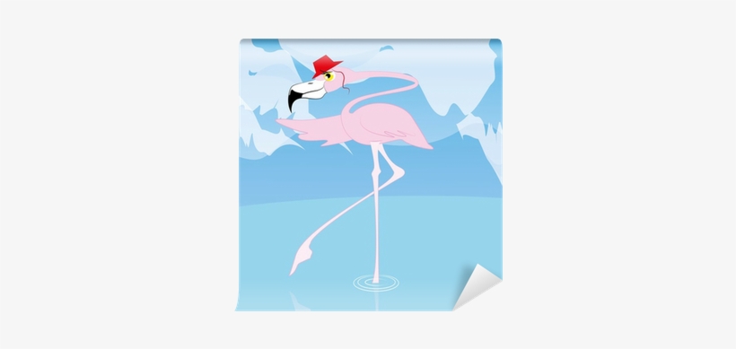 Vector Cartoon Cute Funny Flamingo With Hat Wall Mural - Hat, transparent png download