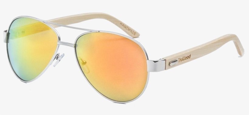Bamboo Aviator Sunglasses - Sunglasses Gold Frame Orange Lenses, transparent png download