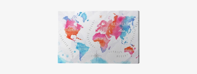 Watercolor World Map Pink Blue Canvas Print • Pixers® - World Outline Map Watercolor, transparent png download