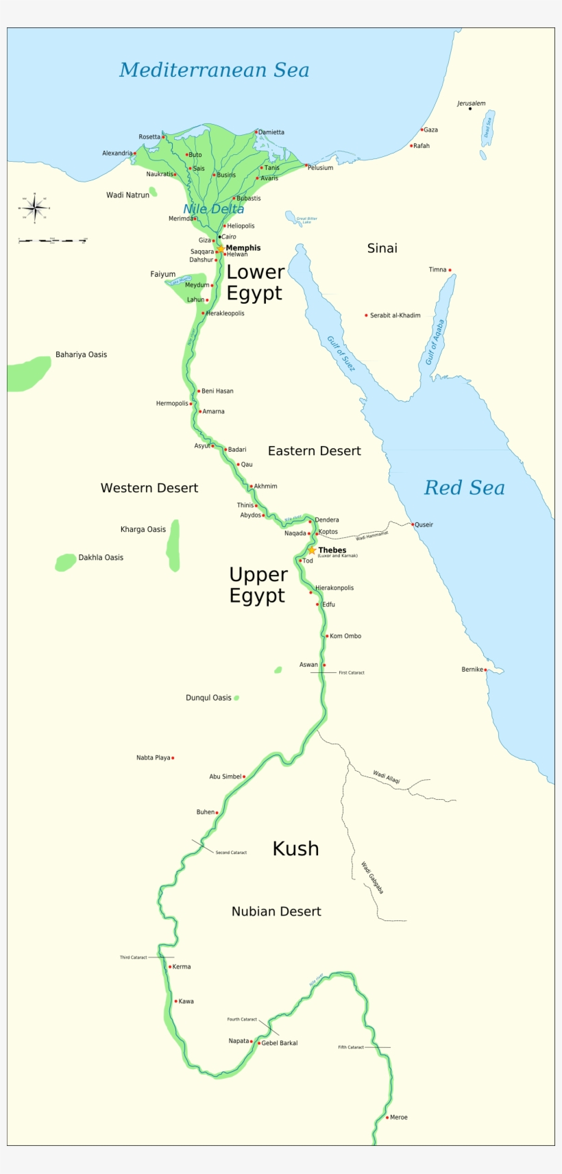 Map Of Ancient Egypt, Showing The Nile Up To The Fifth - Ancient Egypt Map Memphis, transparent png download