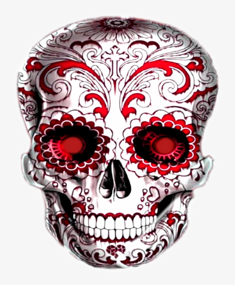 Sugarskull Skull Skullface Skullhead Red Black & White - Red And Black Sugar Skull, transparent png download