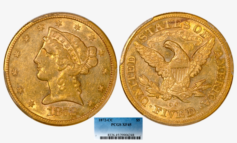 1872 Cc $5 Pcgs45, transparent png download