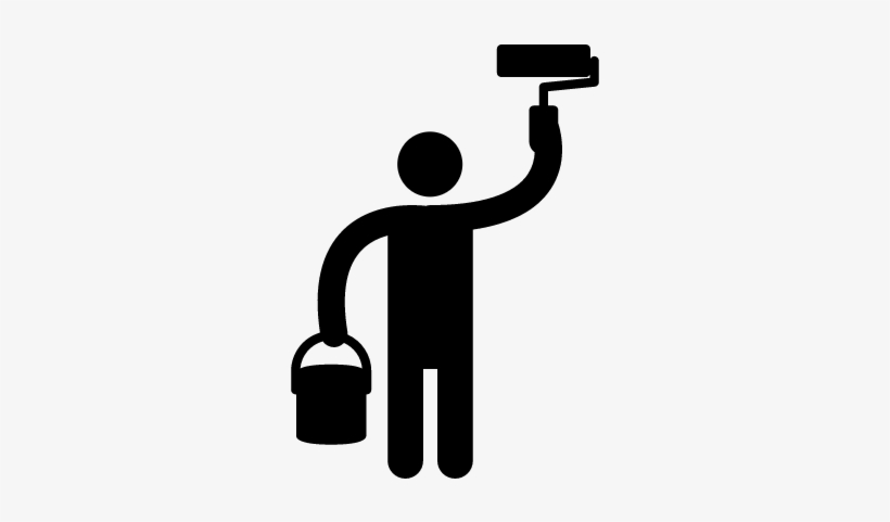 Painter With Roller And Paint Bucket Vector - Painting, transparent png download