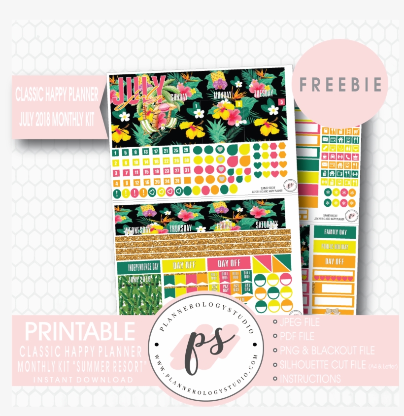 Summer Resort Classic Happy Planner July 2018 Monthly - Poster, transparent png download