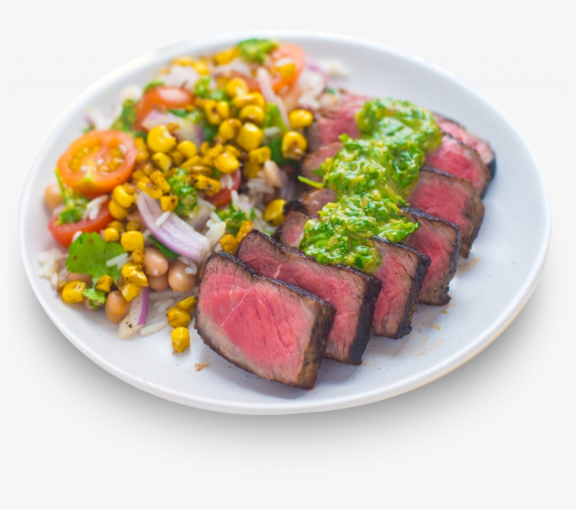 Steak With Chimichurri Sauce, Corn And Rice Salad - Steak, transparent png download