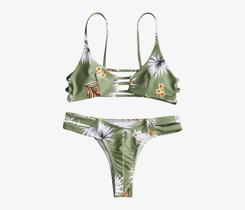 Floral Ladder Cut Out Thong Bikini - Bikini, transparent png download
