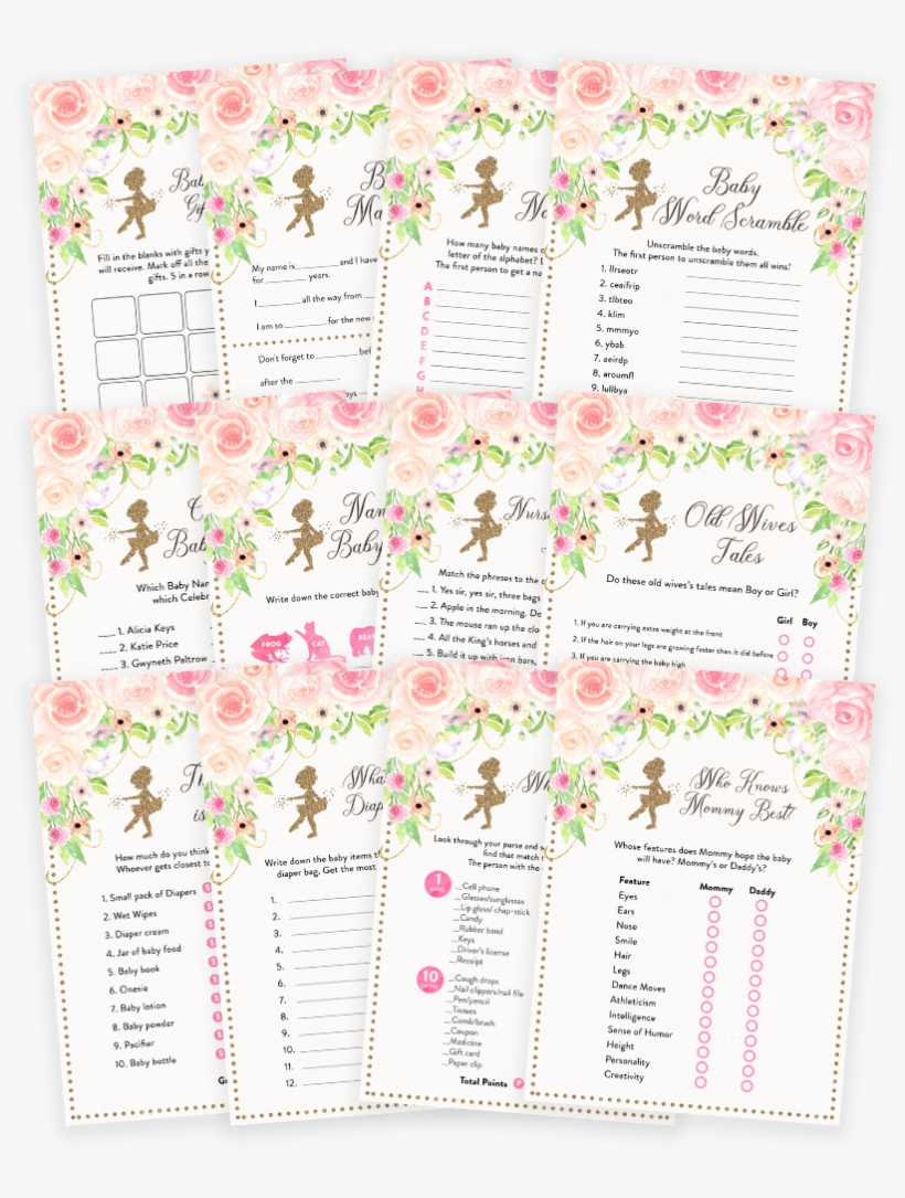 Pink And Gold Floral Tutu Ballerina Baby Shower Game - Paper, transparent png download