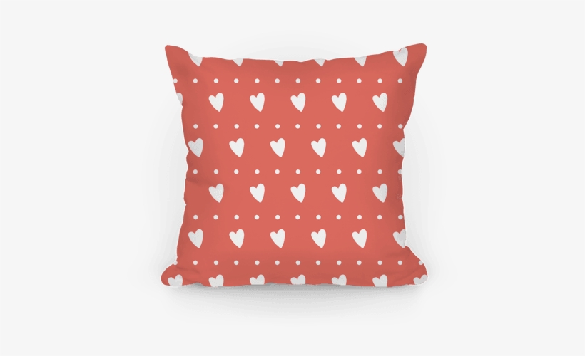 Coral Hearts And Dots Pattern Pillow - Cushion, transparent png download