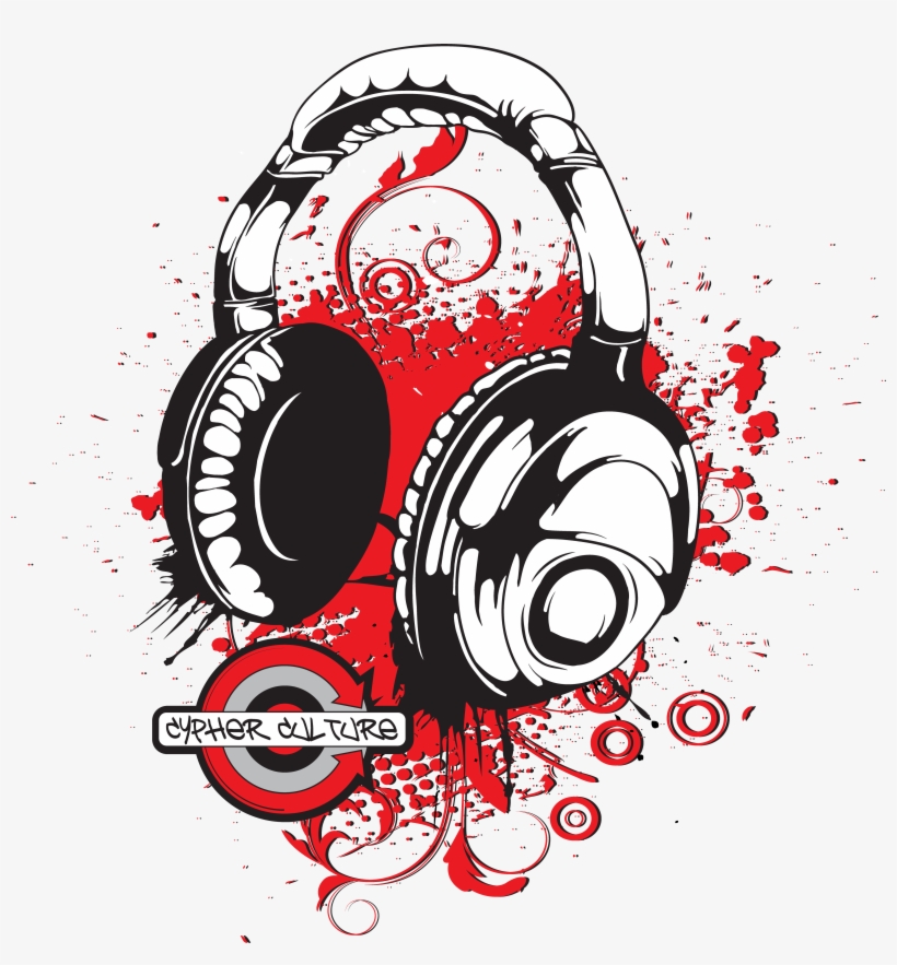 Headphones Music Vinyl Wall Art (black), transparent png download