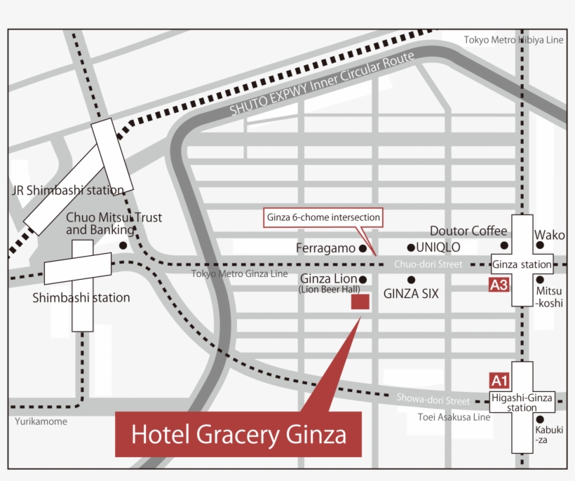 Hotel Gracery Ginza's Prime Location Provides Guests - Ginza Hotel Map, transparent png download
