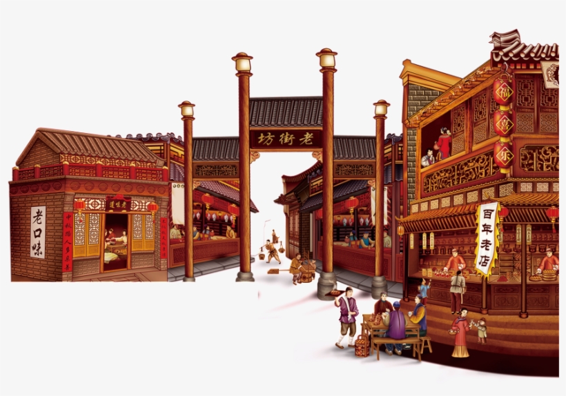 Hand Painted Cartoon Ancient City Decoration Vector - 2019 新年 海报, transparent png download