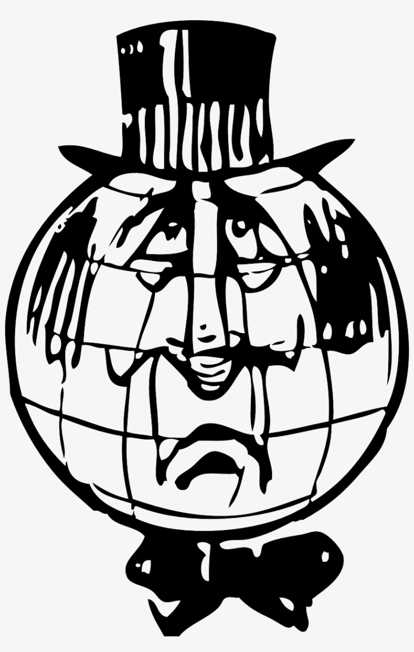 World Globe As A Man Face Wearing A Hat - Free Black And White Clipart Sad, transparent png download