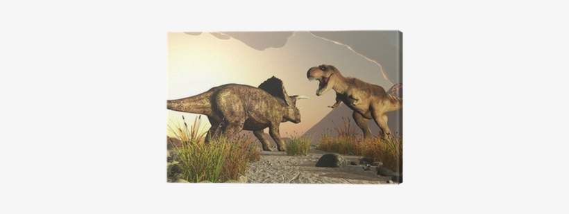 Triceratops And Tyrex Tyrannosaurus Rex Canvas Print - De Tyrex, transparent png download