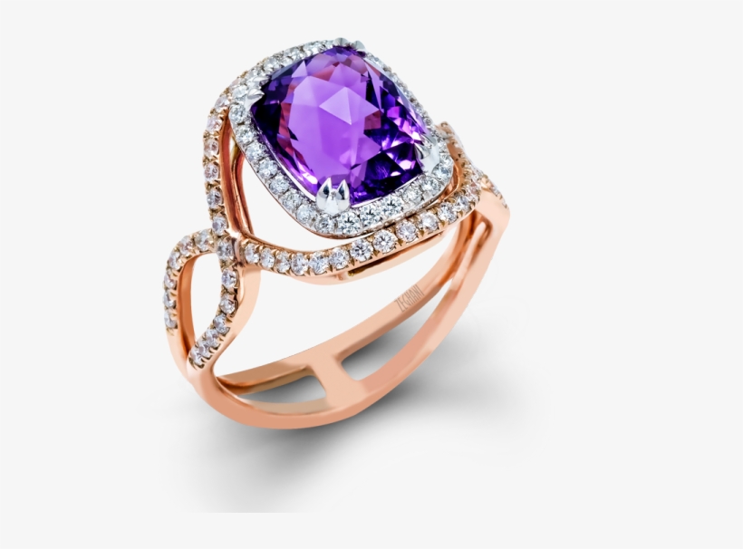 14k Gold Two-tone Diamond & Amethyst Fashion - Ring, transparent png download