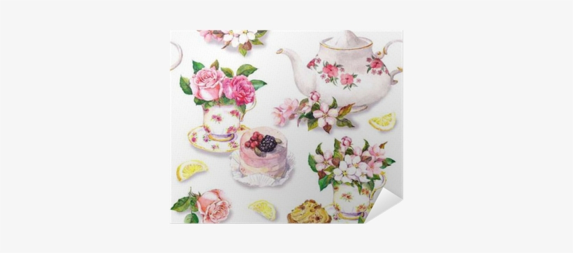 Flowers, Teacup, Cake, Teapot - Teacup Watercolor Floral Free, transparent png download