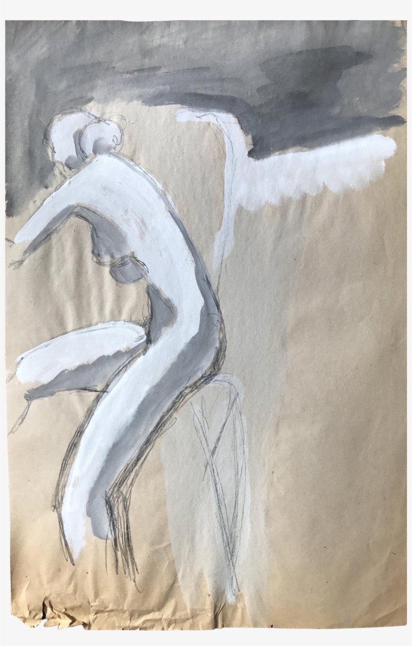 Mid Century Gouache Female Nude Sitting On - Modern Drawing, transparent png download