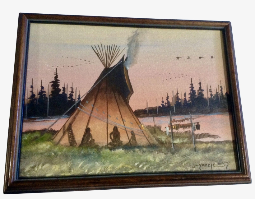 Johnny Yazzie Indians In Teepee Acrylic Painting On - J Yazzie Painting, transparent png download