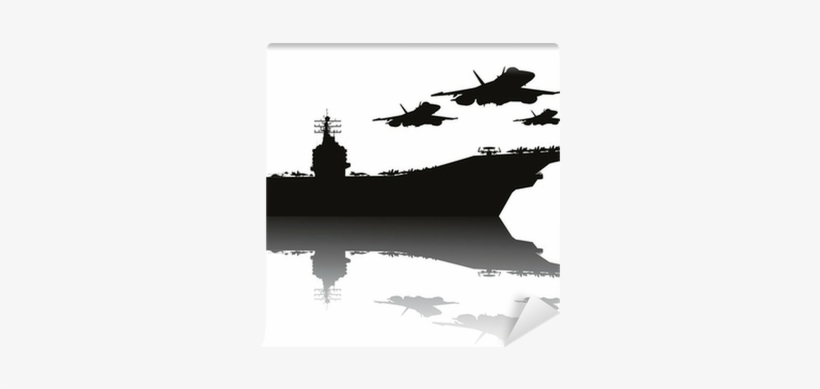 Aircraft Carrier And Flying Aircrafts Vector Silhouettes - Navy Carrier Clip Art, transparent png download
