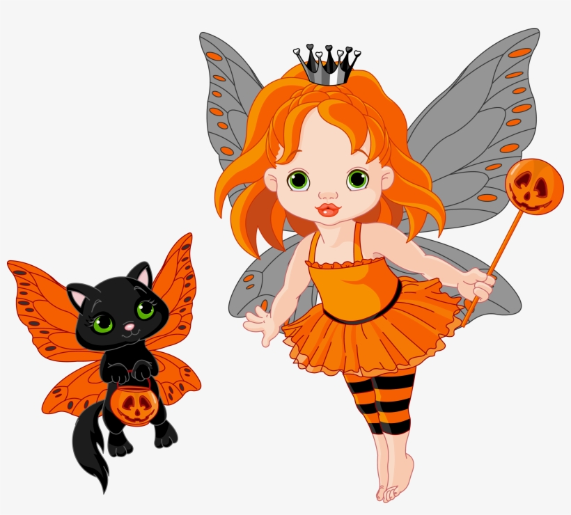 Transparent Halloween Fairy And Cat 0 Cliparts - Fairy Vector Free Download, transparent png download