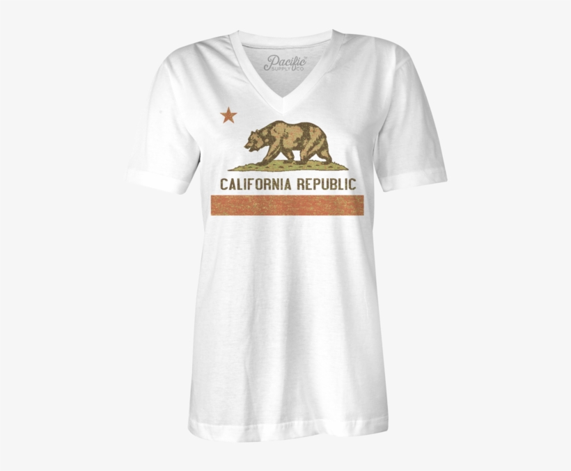 California Flag Multi Color Girl's V-neck Tee - California Grunge Style Flag, transparent png download