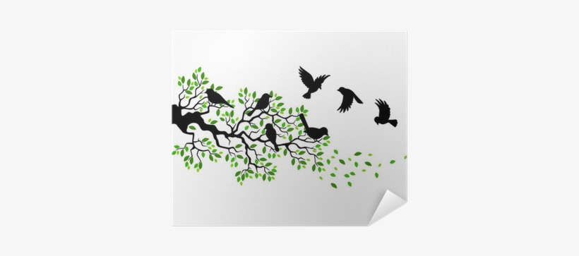 Illustration Of Tree Branch With Bird Silhouette Poster - Birds And Branch Wall Decal Style And Apply, transparent png download