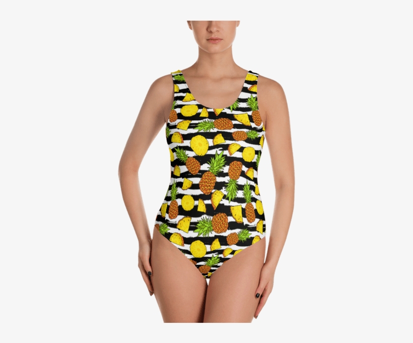 Pineapple With Black And White Stripes One-piece Swimsuit - One-piece Swimsuit, transparent png download