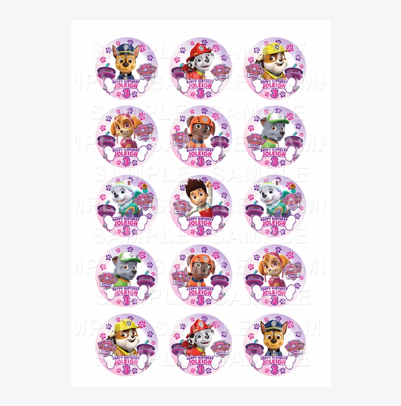 Paw Patrol Edible Cupcake Toppers - Pink Paw Patrol Cupcake Stickers, transparent png download