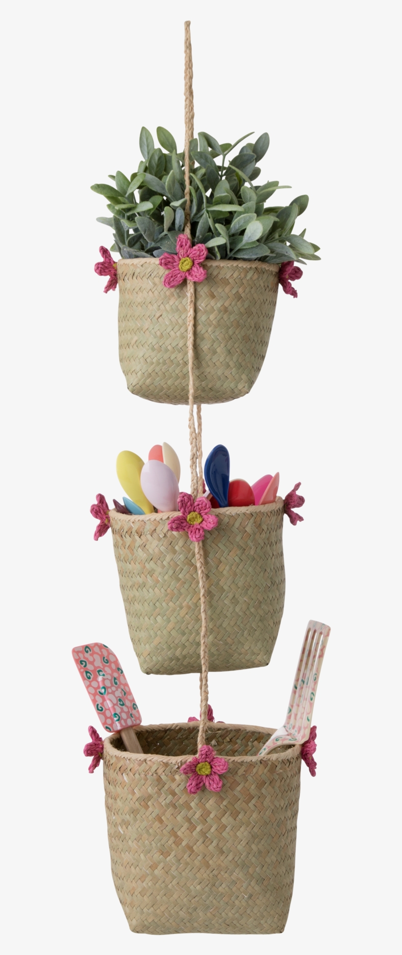 Seagrass Hanging Storage Baskets With Pink Crochet - Basket, transparent png download