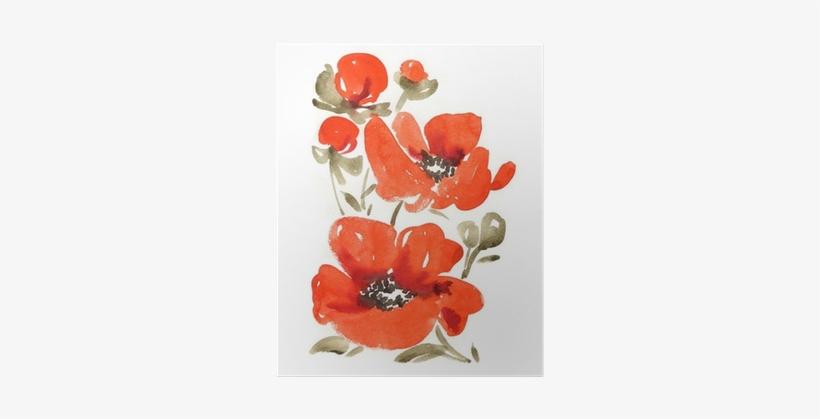 Watercolor Painting Bouquet Of Poppies Poster • Pixers® - Painting, transparent png download