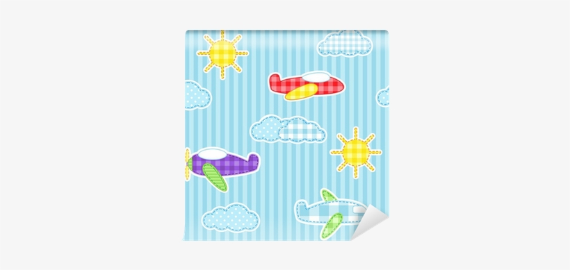 Blue Seamless Pattern With Cute Planes, Clouds And - Papel De Infantil, transparent png download