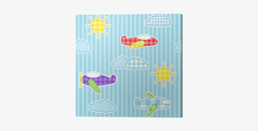 Blue Seamless Pattern With Cute Planes, Clouds And - Papel De Infantil, transparent png download