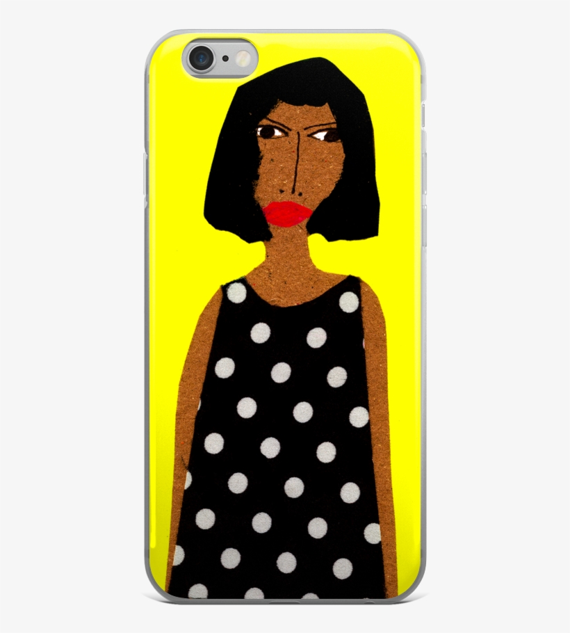 Woman With Polka Dot Dress On Yellow, transparent png download
