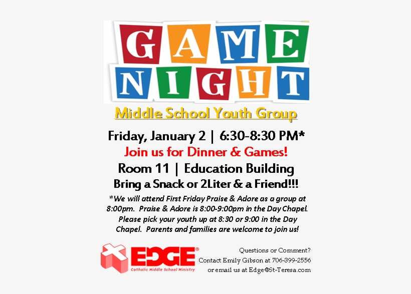 Game Night Edge Middle School Youth - Middle School Game Night, transparent png download