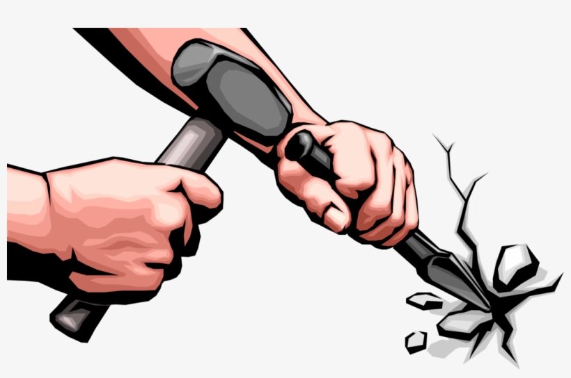 Vector Illustration Of Hands With Sledgehammer And - Stone Cutter, transparent png download