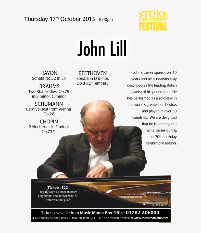 John Lill Piano Recital At Forum Theatre - John Lill, transparent png download