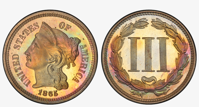 Three Cent Piece 1865 Pcgs Small - 1906, transparent png download