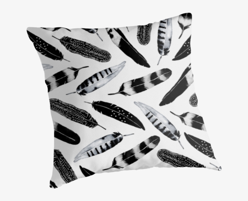 Black And White Feather Pattern Design - Watercolor Painting, transparent png download