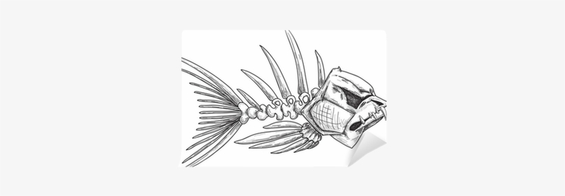 Sketch Of Evil Skeleton Fish With Sharp Teeth Wall - Sticker Fishbone Sketch Durable Boat (8 X 4,94 In., transparent png download