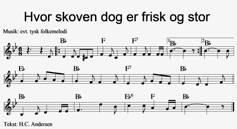 Hvor Skoven Dog Er Frisk Og Stor - Piano Music Treble Clef, transparent png download