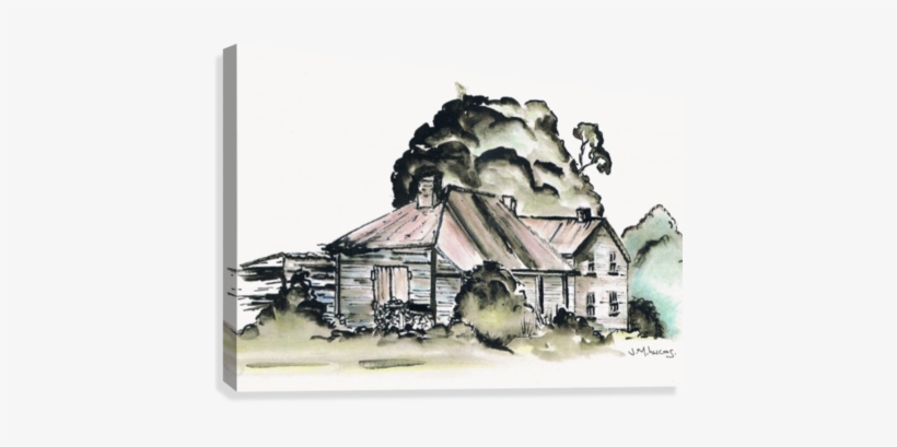 Country Homestead Canvas Print - Country Homestead - House Ranch Farm Painting Ink Large, transparent png download