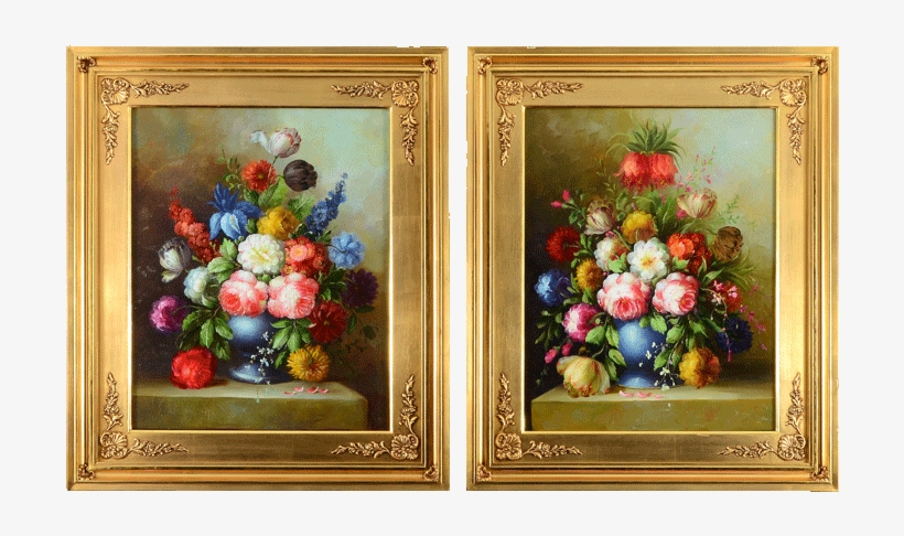 Spanish Pair Of Oil Paintings Floral Still Life - Solvang Antiques, transparent png download