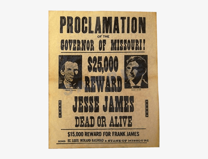 James Brothers Wanted Poster - Jesse James Outlaw Wanted, transparent png download