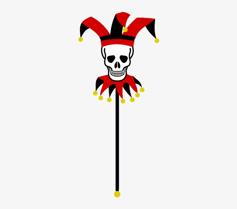 Skull, Stick, Bells, Black, Fool, Jester, Puppet, Red - Skull And Crossbones, transparent png download