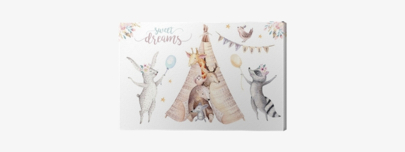 Cute Baby Giraffe, Deer Animal Nursery Mouse And Bear, - Watercolour Boho Animals, transparent png download